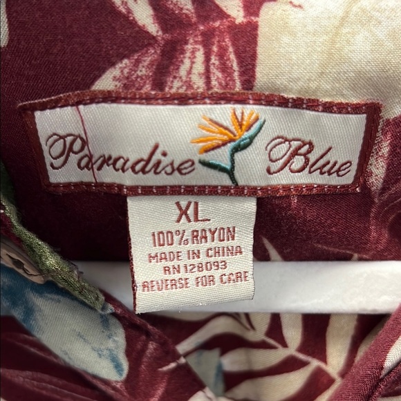 Red and Green Casual Button Down Shirt with Tropical Print - Picture 2 of 3